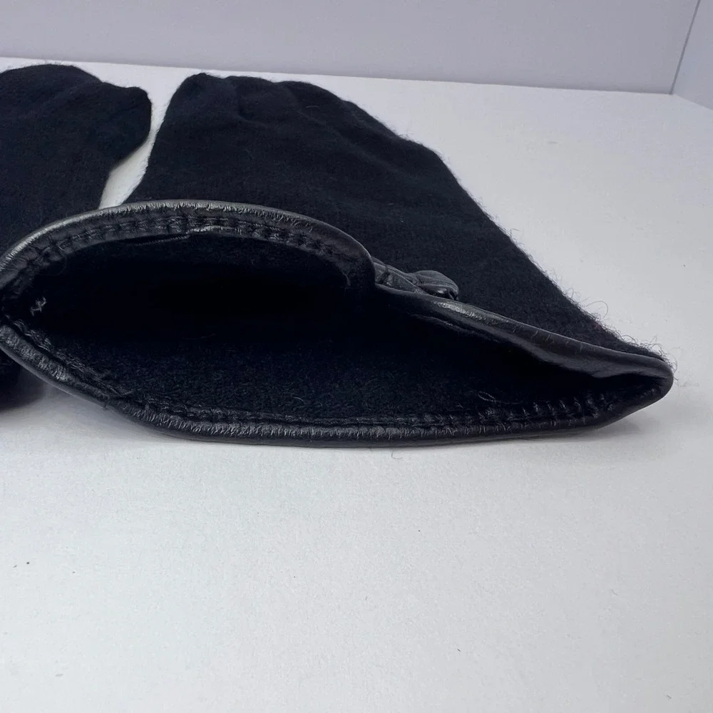 Elegant Black Knit Gloves Leather Bow Womens Small Touchscreen Finger Coquette